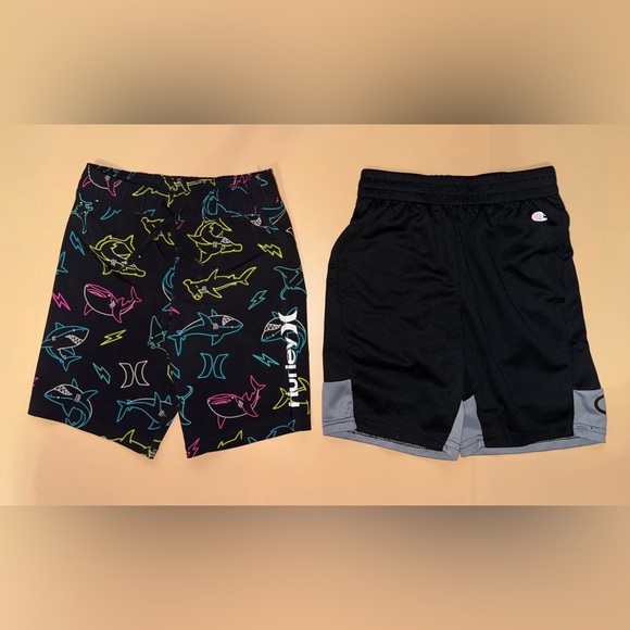 Hurley & Champion Other - Lot of 2 Boys Athletic Shorts; Hurley Shark Print Size 5/6 & Champion Size 7/8